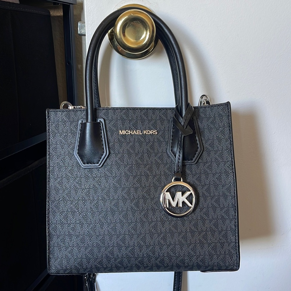 Michael Kors Mercer Medium Logo and Leather Accordion Crossbody Bag